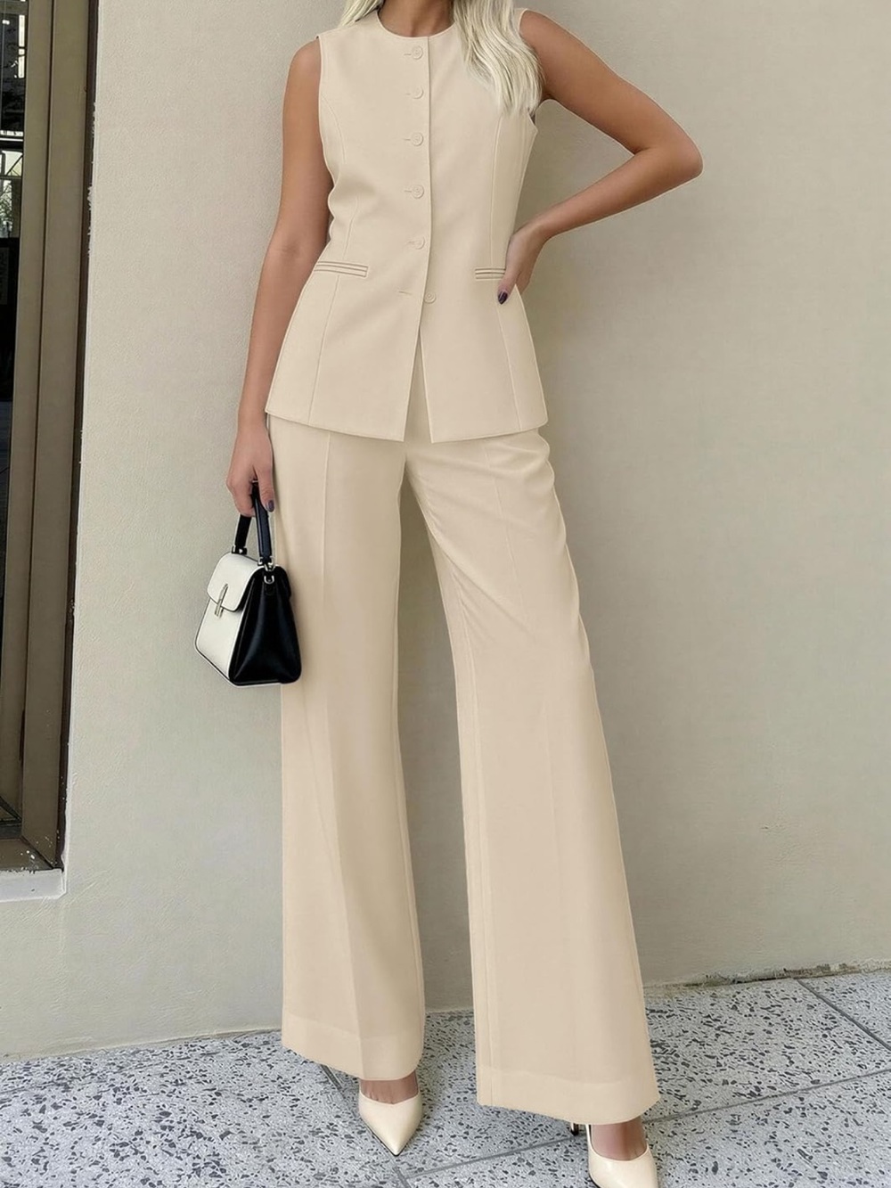 Sleeveless Tailored Wide-Leg Jumpsuit